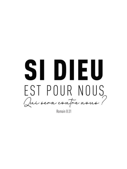 Affiche citation bible "si dieu est pour nous, qui sera contre nous?" en format 30x40cm