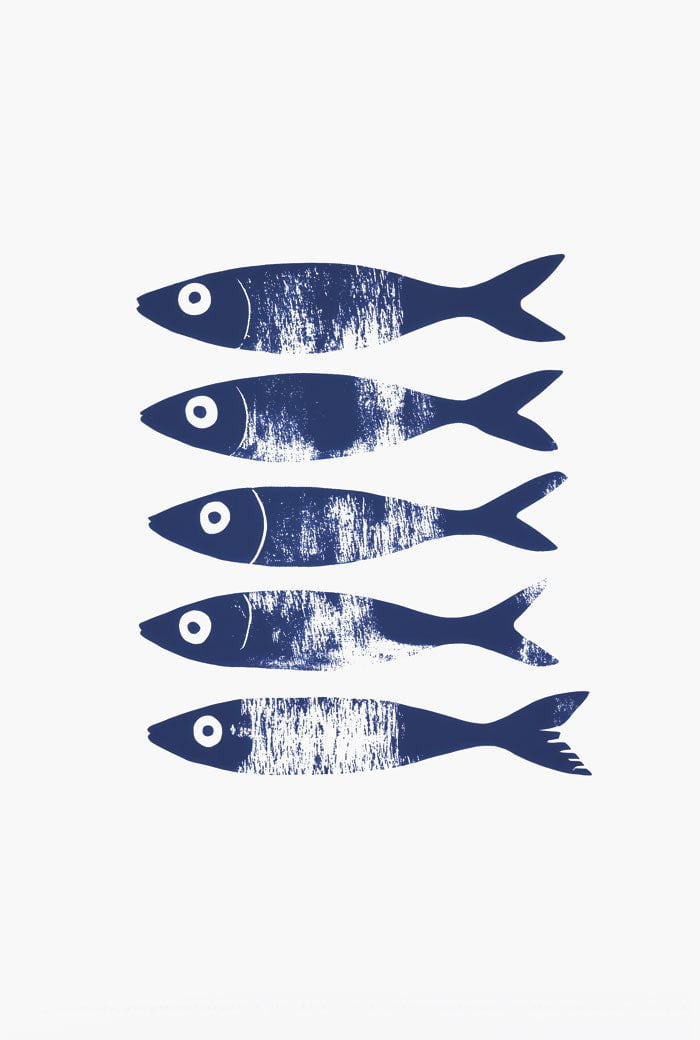 Poster été sardines minimalistes bleues format 40x60 cm