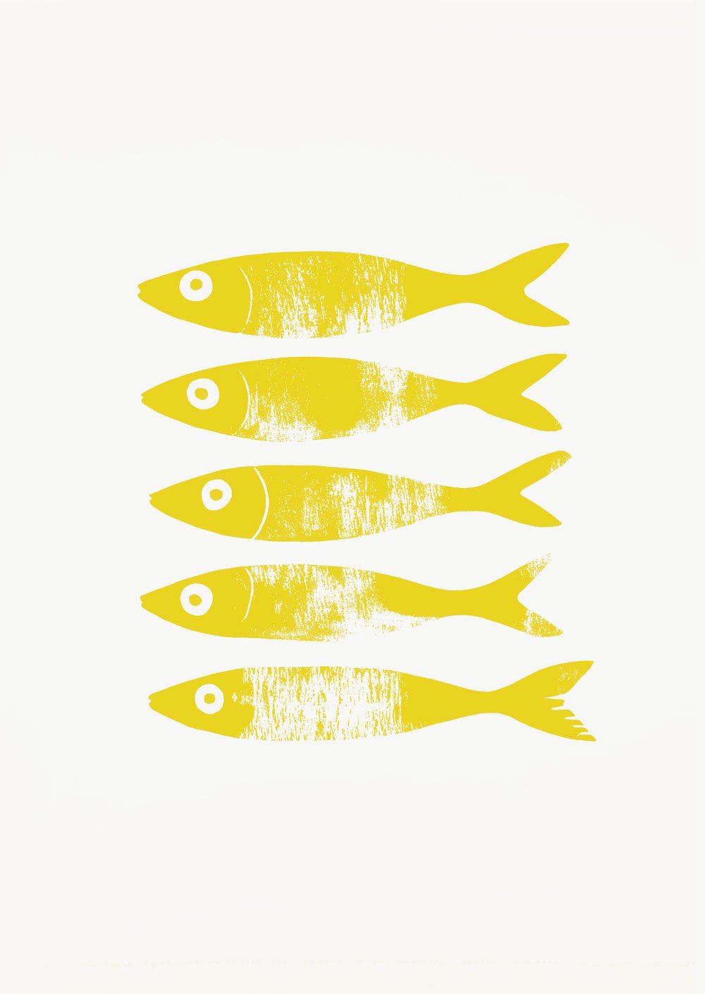 Affiche mer minimaliste poissons jaune illustrés sur fond blanc