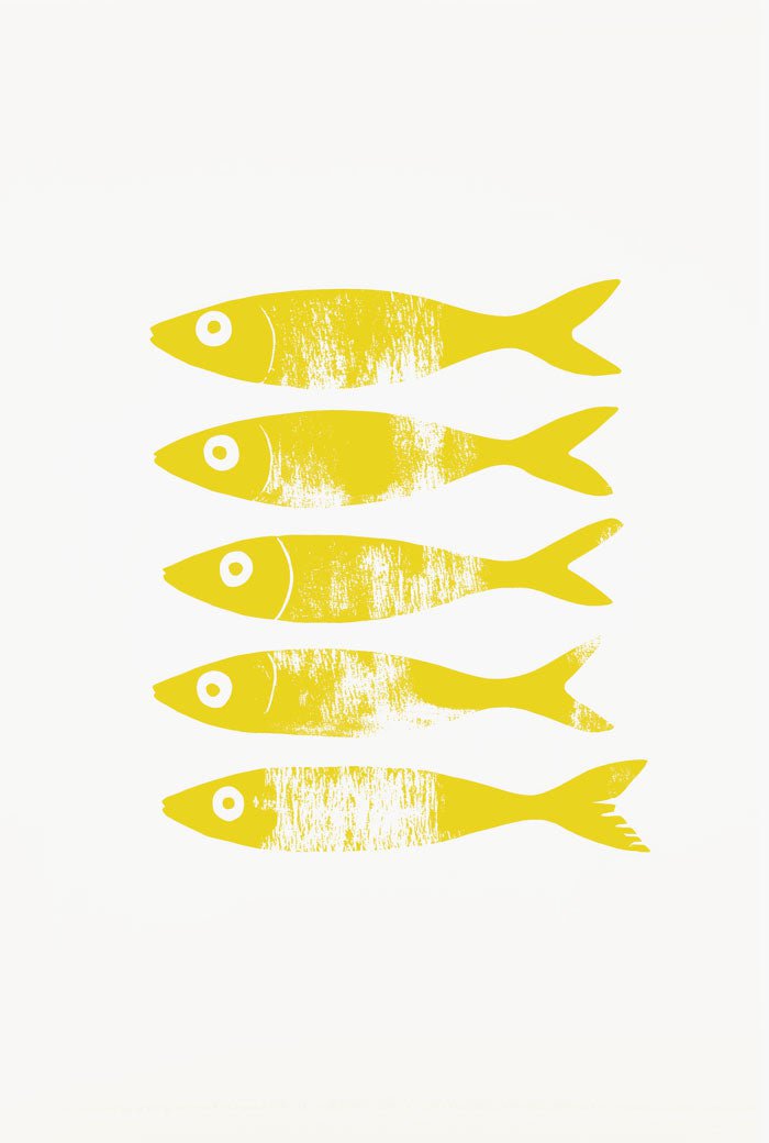 Poster mer et plage sardines minimalistes jaunes
