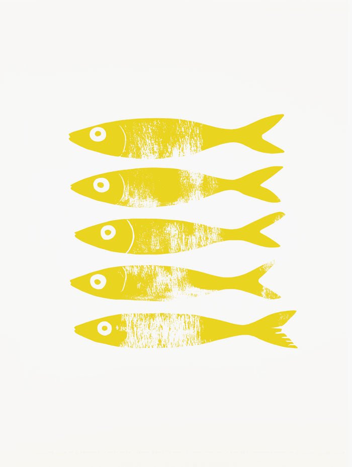 Poster déco minimalistes sardines jaunes 30x40 cm