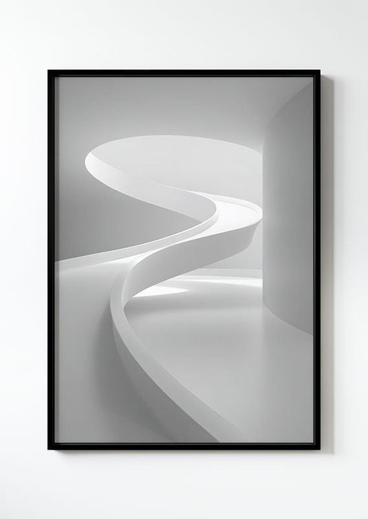 affiche photographie noir et blanc d'une rampe courbée minimaliste dans un cadre noir