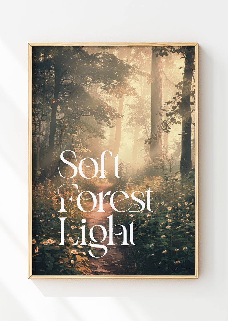 Affiche automne d'une illustration d'une forêt avec texte en blanc dans un cadre en bois