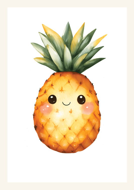 Affiche pour chambre bébé d'un adorable ananas, à l'aquarelle sur fond blanc.