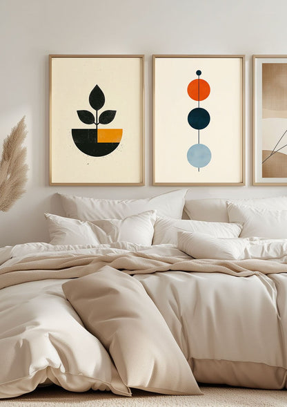 Affiche Bauhaus d'une plante géométrique noire encadrée dans une chambre design.