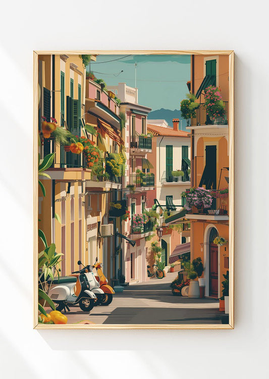 Poster italie d'illustration d'une ruelle à palerme dans un cadre en bois
