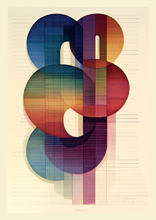 Affiche bauhaus formes géométriques multicolores sur fond clair.