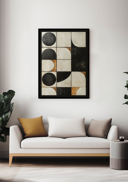 Affiche bauhaus composition typique mise en situation dans un salon.