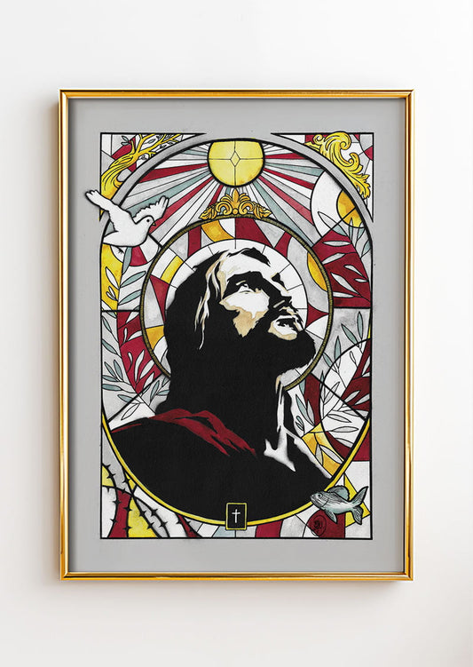 Lux Mundi - Jésus-Vitrail - Édition Limitée - Affiche chrétienne