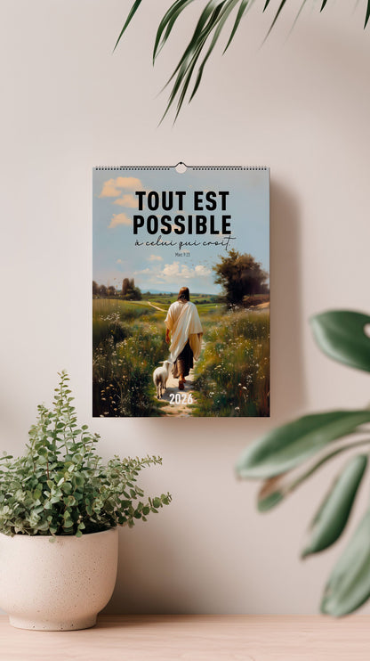 Mise en situation du calendrier chrétien  2026 montrant la couverture 