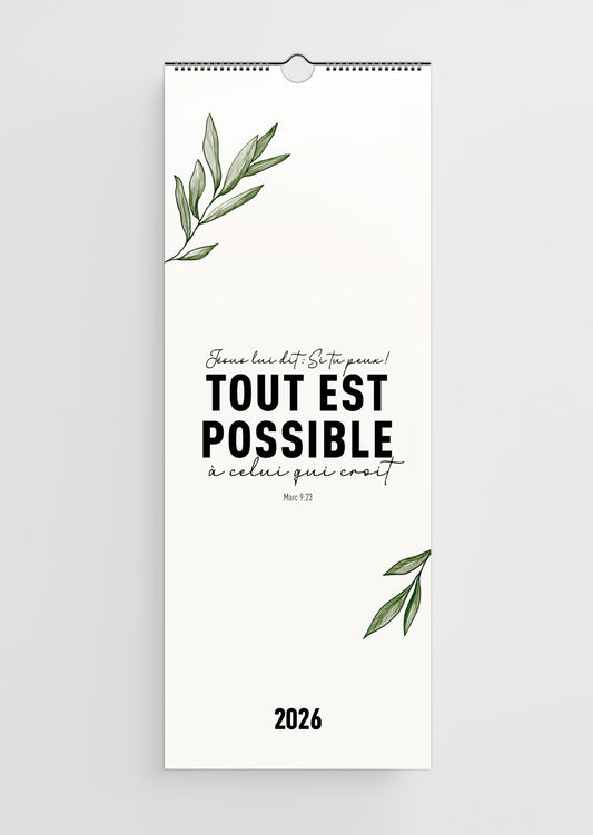 Calendrier mural Chrétien 2026 - Versets bibliques - 14,8x40
