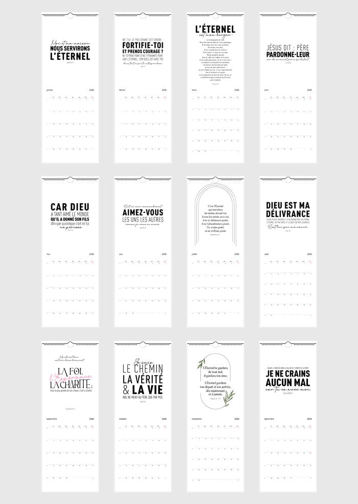 Calendrier mural Chrétien 2026 - Versets bibliques - 15x40cm