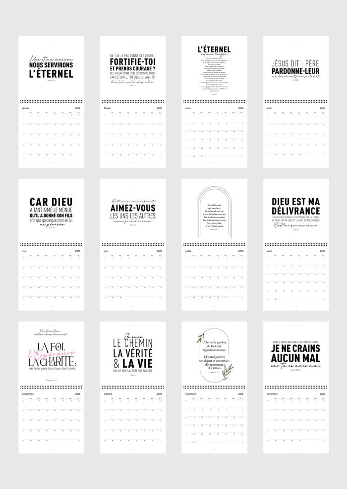Calendrier mural Chrétien 2026 - Versets - Carré