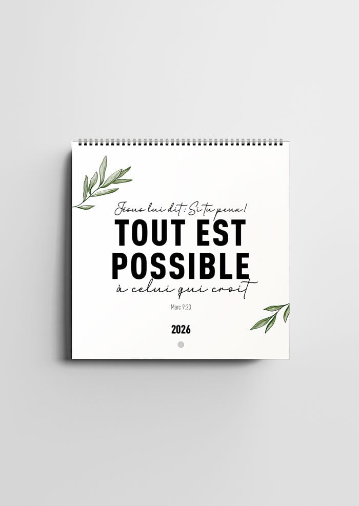 Calendrier chrétien en format carré 21x21 cm version versets bibliques épuré
