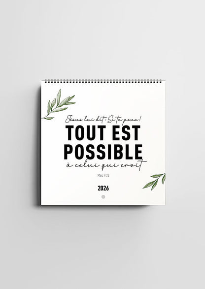 Calendrier chrétien en format carré 21x21 cm version versets bibliques épuré