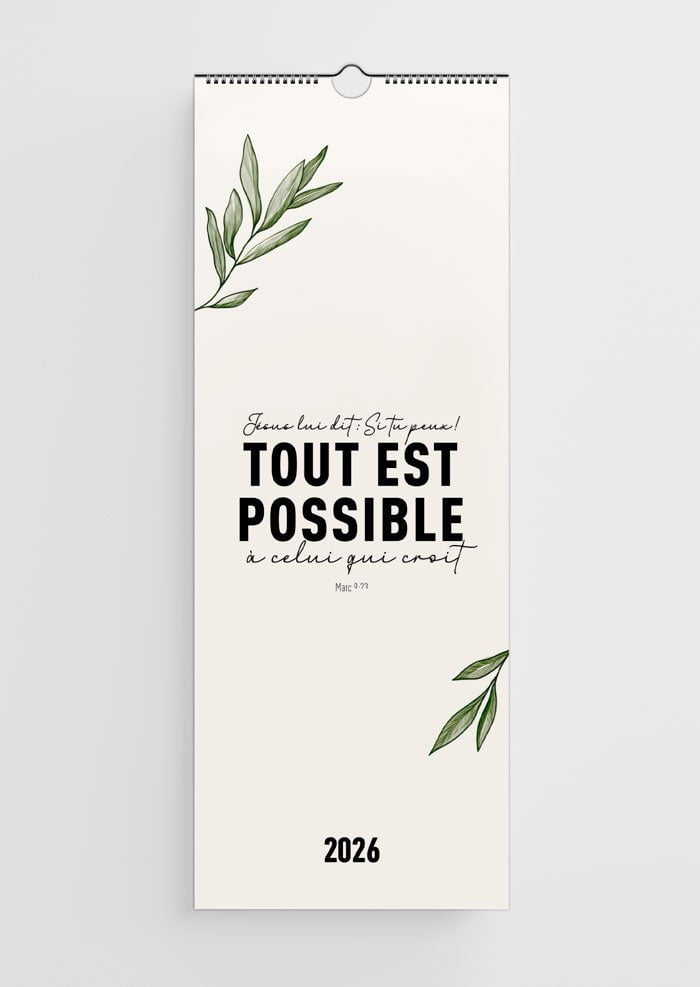 Calendrier mural Chrétien 2026 - Versets bibliques - 15x40cm