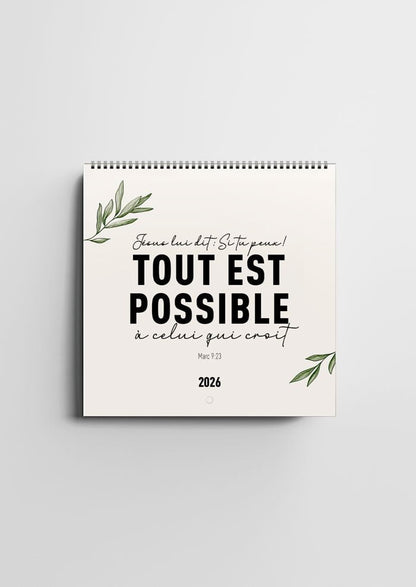 Calendrier mural Chrétien 2026 - Versets - Carré