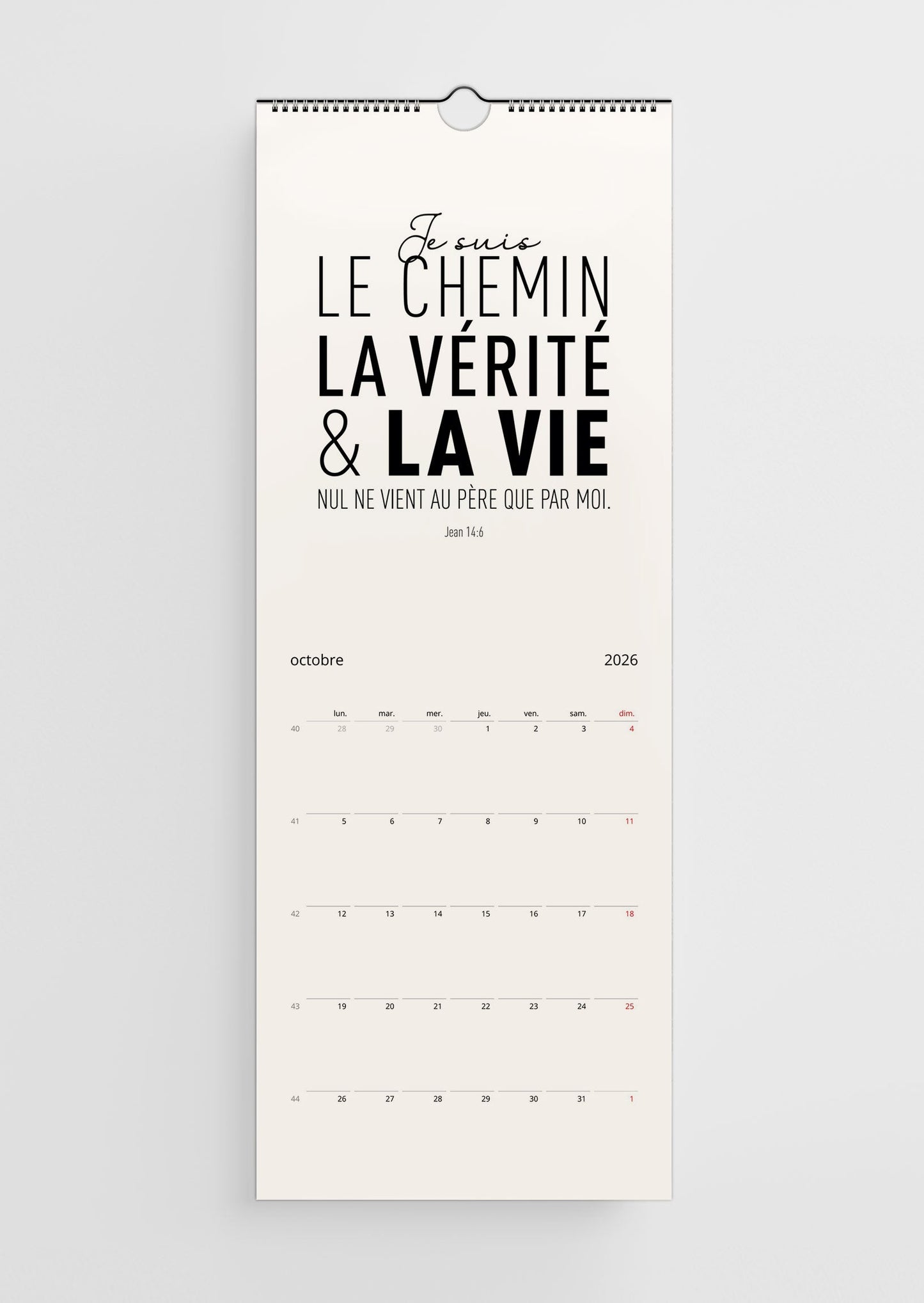Calendrier mural Chrétien 2026 - Versets bibliques - 15x40cm