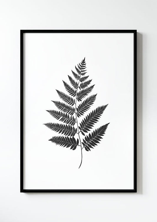 poster dans un cadre noir d'une illustration d'une impression végétale de fougère.