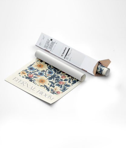 Emballage de l'illustration botanique de fleurs blanches dans un carton triangulaire.