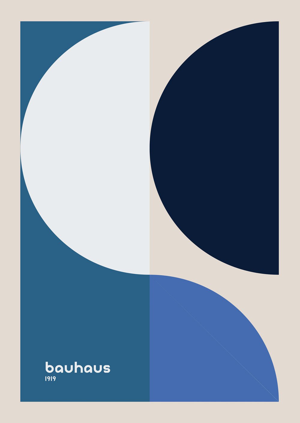 Affiche bauhaus de formes géométriques couleur teintes bleues et blanc