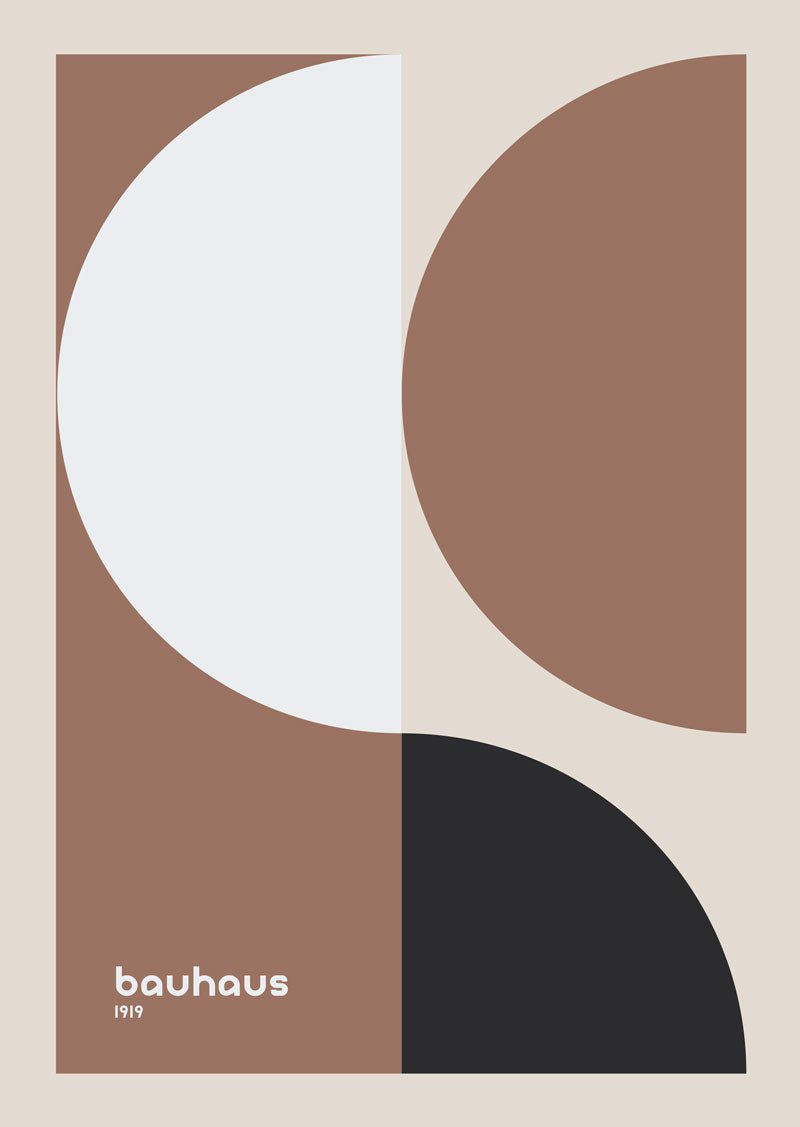 Affiche bauhaus de formes géométriques couleur mocha noir blanc