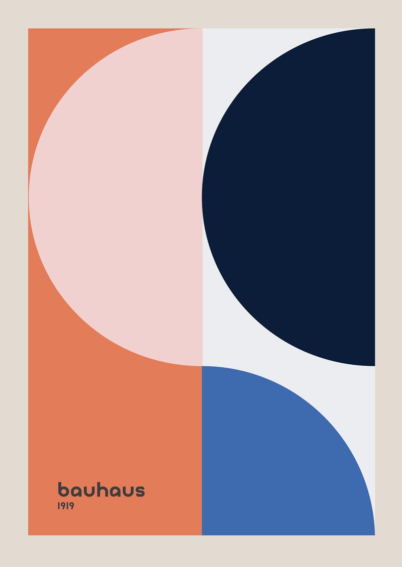 Affiche bauhaus de formes géométriques teintes orange bleu et blanc