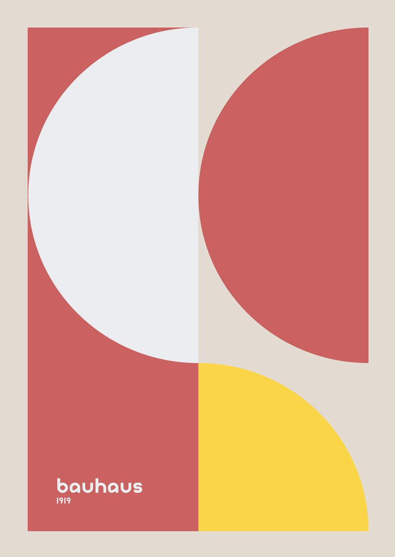 Affiche bauhaus de formes géométriques teintes jaune rose blanc