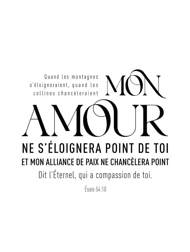 Version 30x40cm du poster jésus verset biblique esaie 54:10 en noir et blanc