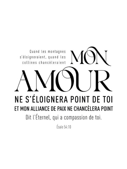 Version 30x40cm du poster jésus verset biblique esaie 54:10 en noir et blanc