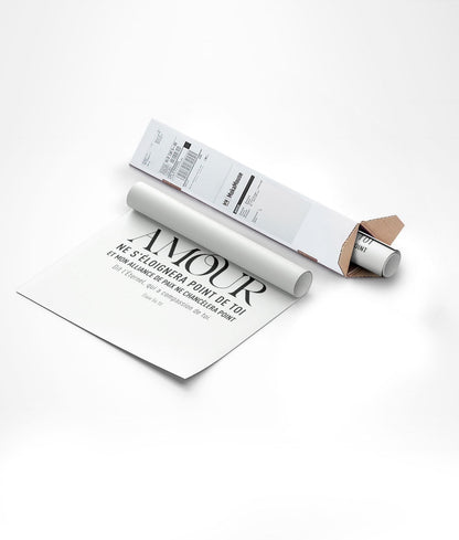 Mise en carton du poster bible "mon amour" en version noir et blanc