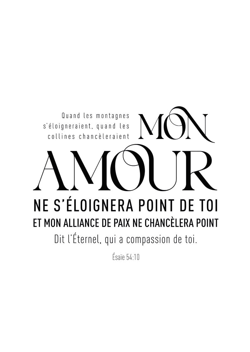 Poster chrétien d'un texte tiré de la bible typographié en noir sur fond blanc