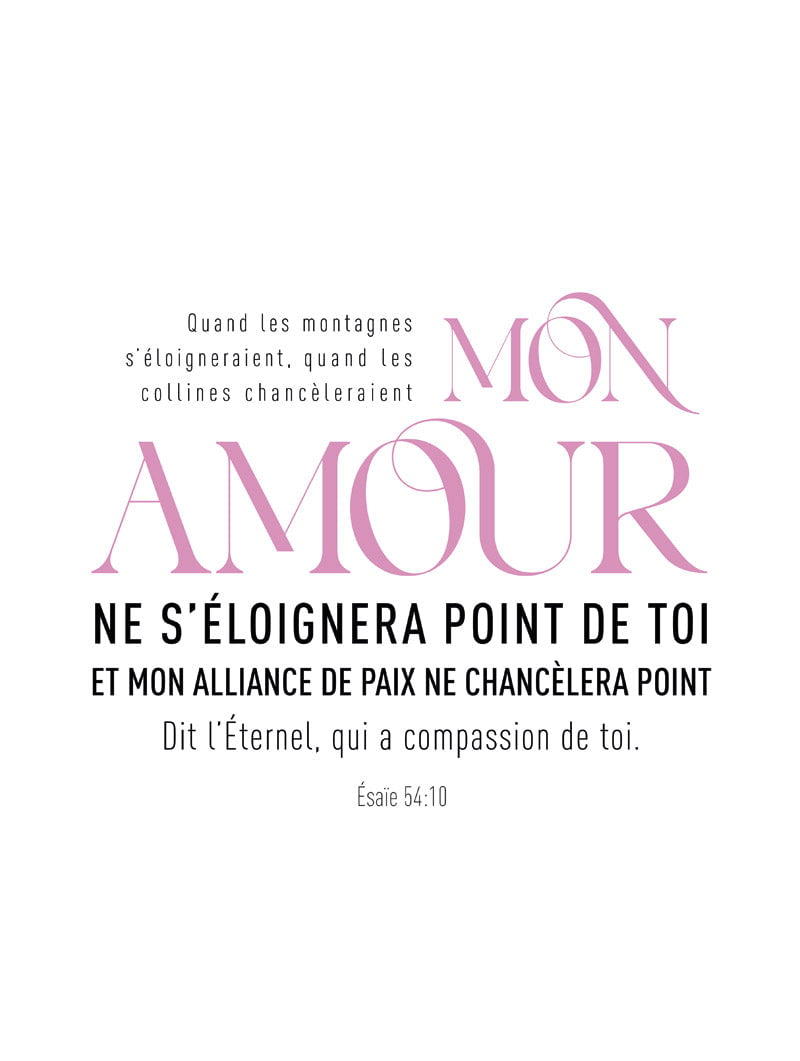 Format 30x40cm du poster jésus verset biblique en version rose et noir