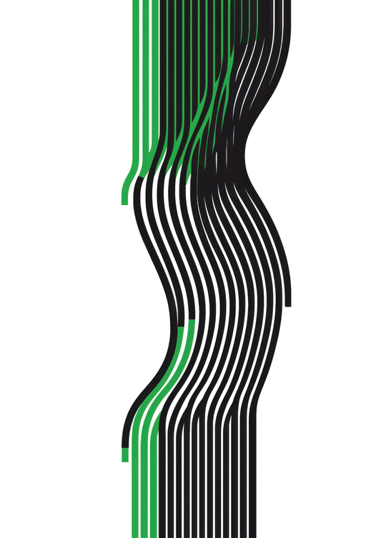 Affiche murale contemporaine faite de lignes noires et vertes sur fond blanc.