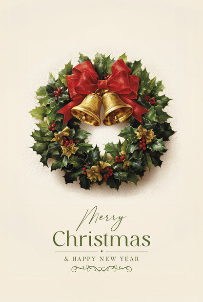 Affiche noel traditionnel d'une couronne avec typographie "happy new year" en format 40x60cm