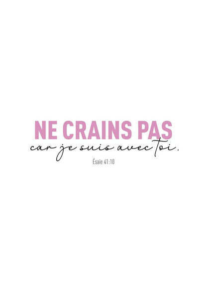 Poster chrétien du verset d’Ésaïe 41:10 en rose et noir sur fond blanc.