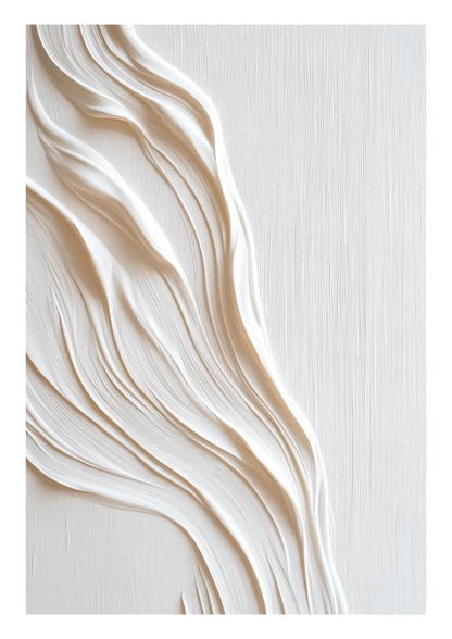 Affiche murale minimaliste de vagues formées par du plâtre, sur une toile.