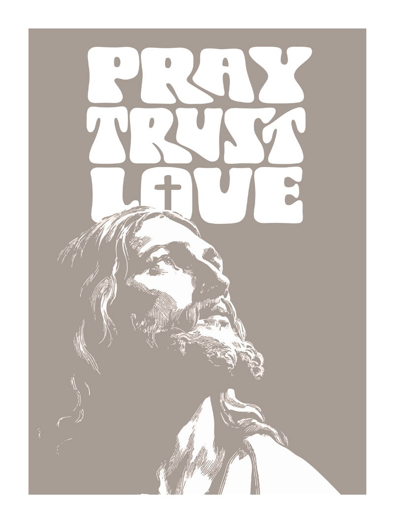 Format 30x40 cm du poster évangile jésus texte "pray trust love"