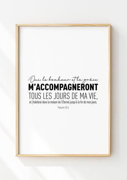 Affiche chrétienne du psaume 23:6 dans un cadre en bois