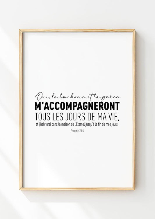 Affiche chrétienne du psaume 23:6 dans un cadre en bois