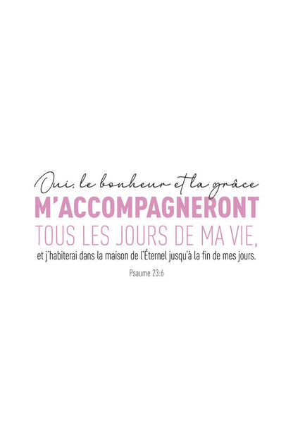 Affiche typographie du psaume 26:3 en rose et noir sur fond blanc, format 40x60 cm
