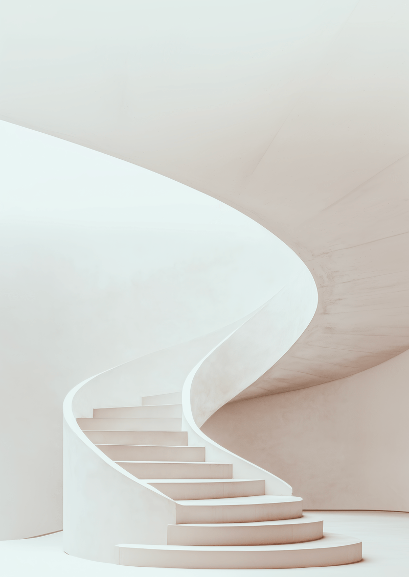 Affiche murale contemporaine d'un escalier blanc minimaliste.