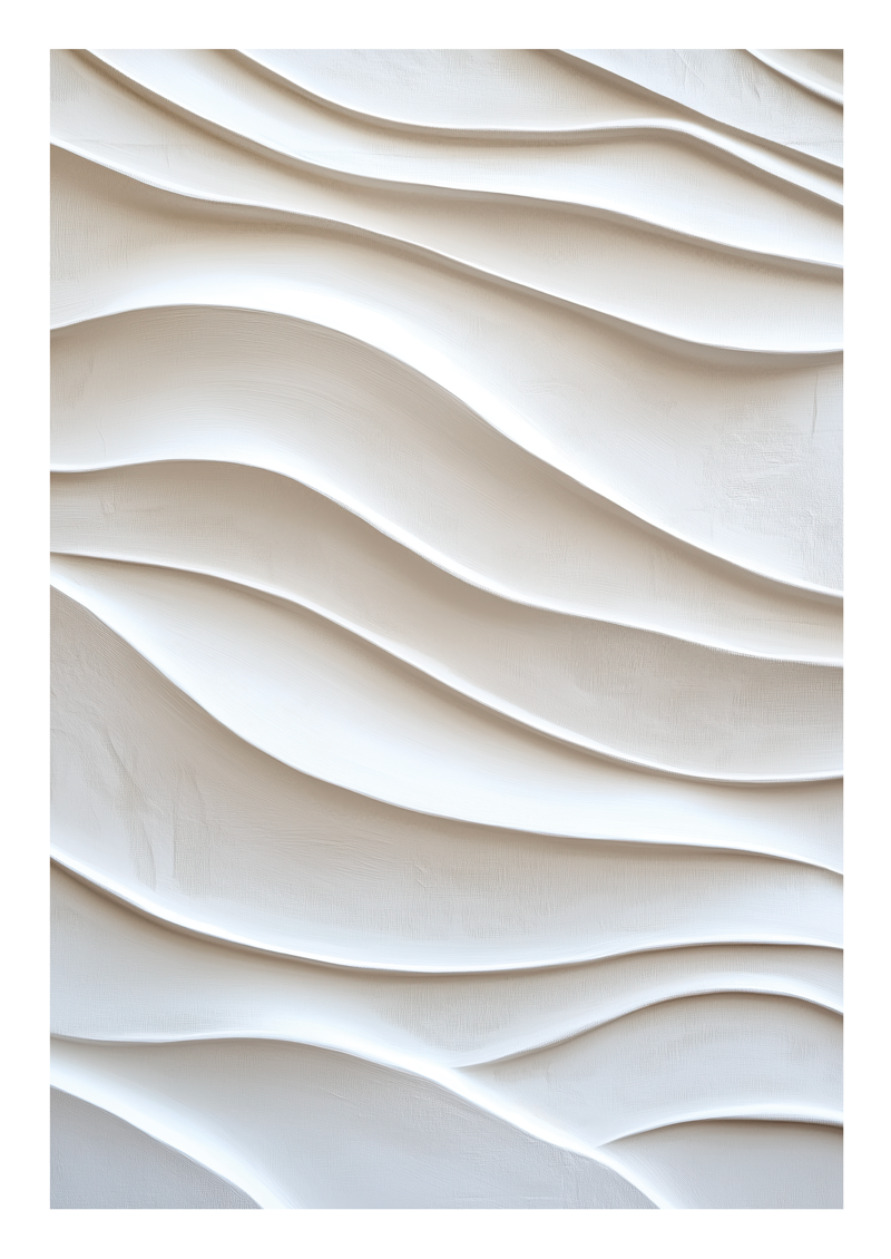Affiche murale minimaliste représentant des vagues texturées peintes sur textile.