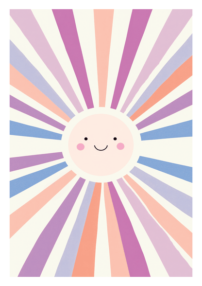 Affiche pour chambre bébé d'un soleil en violet pastel, parfaite pour une déco douce.