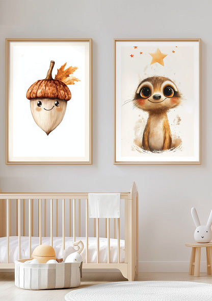Duo d'affiche pour chambre bébé mise en situation au dessus d'un lit d'enfant