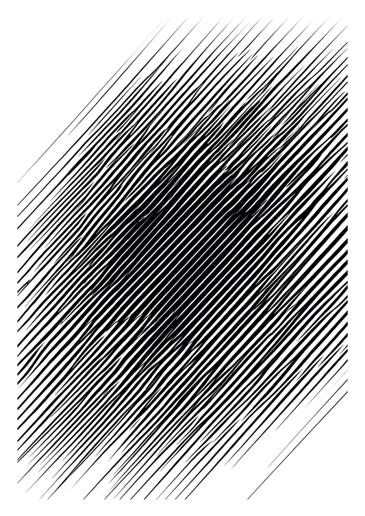 Affiche murale surréaliste d'une illusion d'optiques faite de lignes noires sur fond blanc.