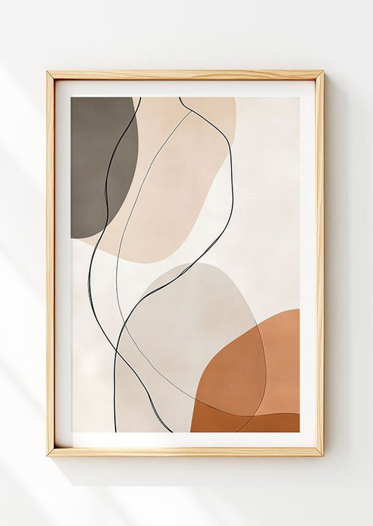 Une poster mural minimaliste et contemporain, de style wabi-sabi, dans un cadre bois.